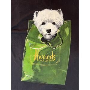 HARROD'S Black Shirt Knightsbridge Westie Terrier Dog Puppy Vintage 90s Size M